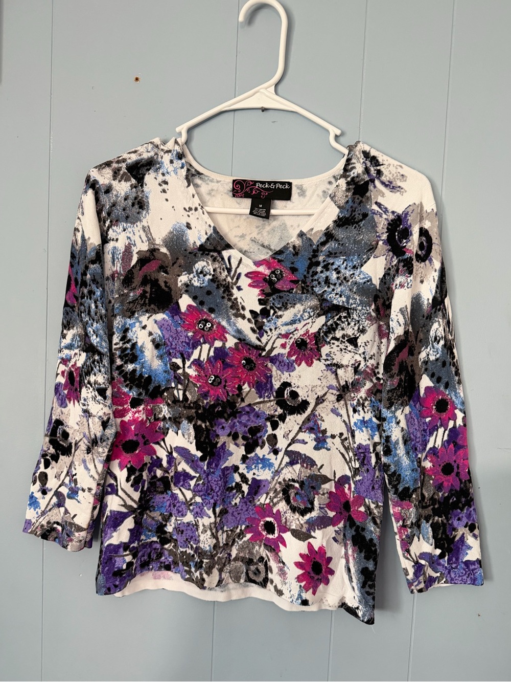 Y2k Floral Beaded 3/4 Sleeve Top